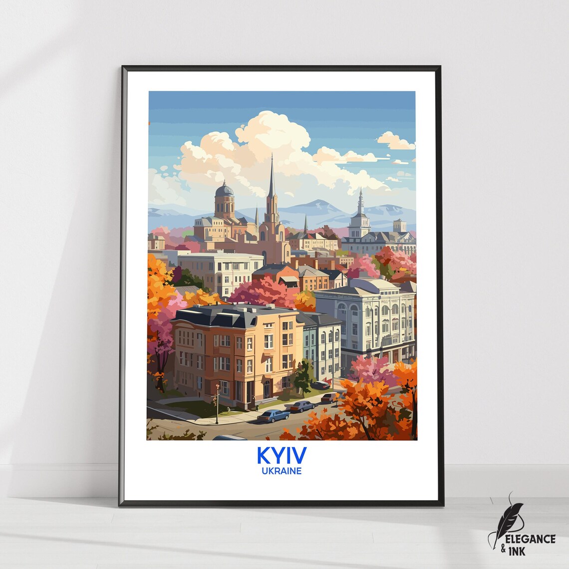Kyiv Ukraine Autumn City With Golden Churches Vintage Travel Poster