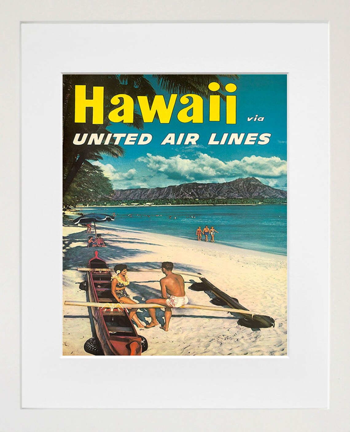 Hawaii Retro Travel Poster, Ocean and Beach Art Print