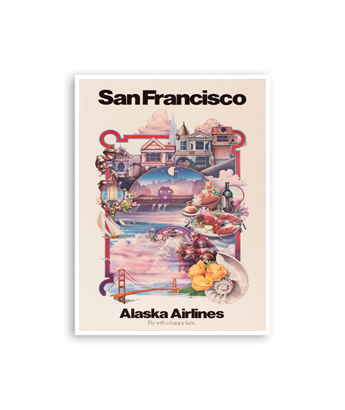 San Francisco Alaska Airlines Vintage Golden Gate Travel Poster