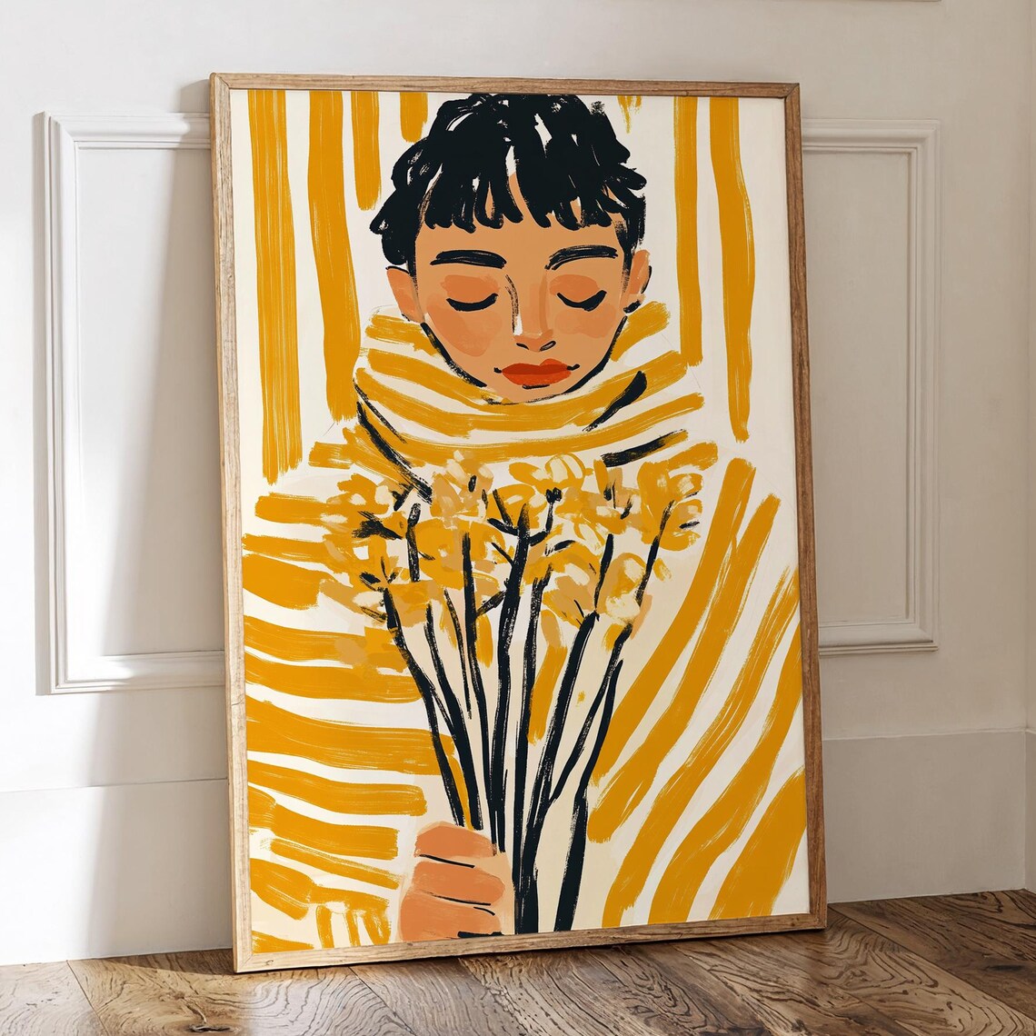 Floral Portrait Art Print, Modern Illustration