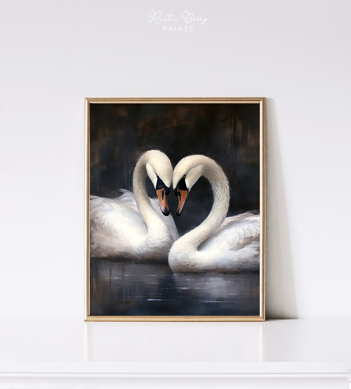 Two Swans, Moody Vintage Art Print