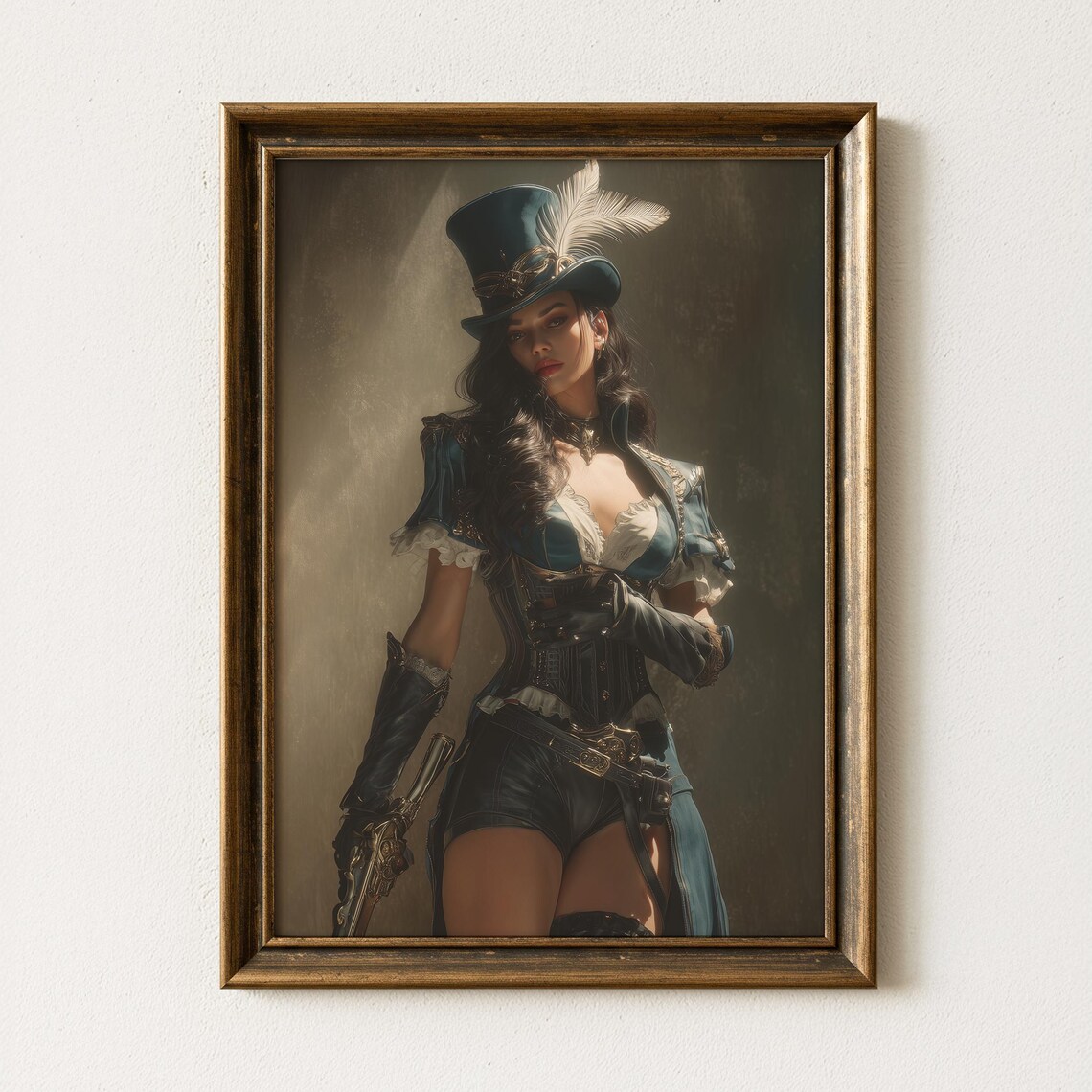 Steampunk Pirate Woman In Top Hat With Flintlock Dark Fantasy Poster