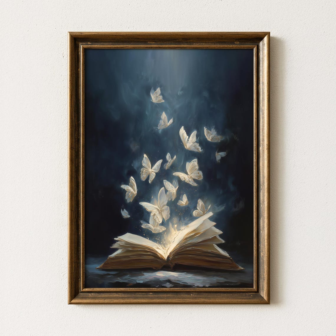 Butterflies From Book Art Dark Academia Wall Magical Painting Print Surreal Literary Decor Vintage Library Artwork