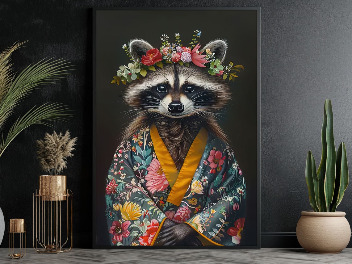 Vintage Maximalist Floral Raccoon Painting Matisse Raccoon Print Raccoon Print Animal Poster Print Wild Animal Wall Art - Image 3