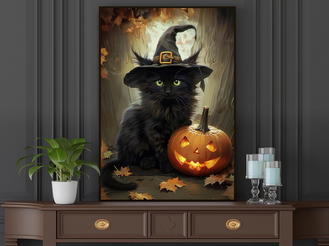 Black Cat Witch Gothic Halloween Poster Print - Image 5