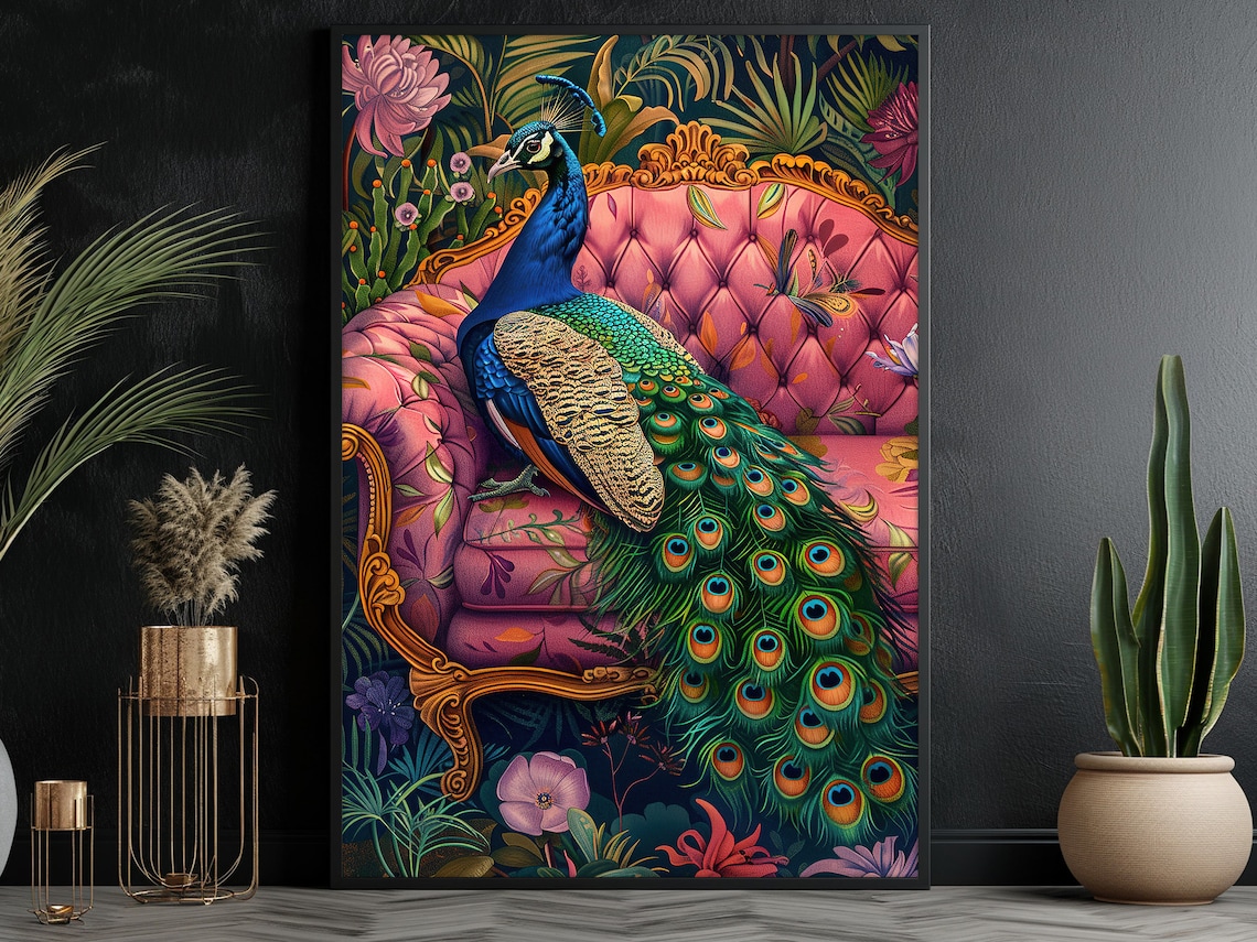 Tropical Peacock On The Sofa Wild Animal Art Print