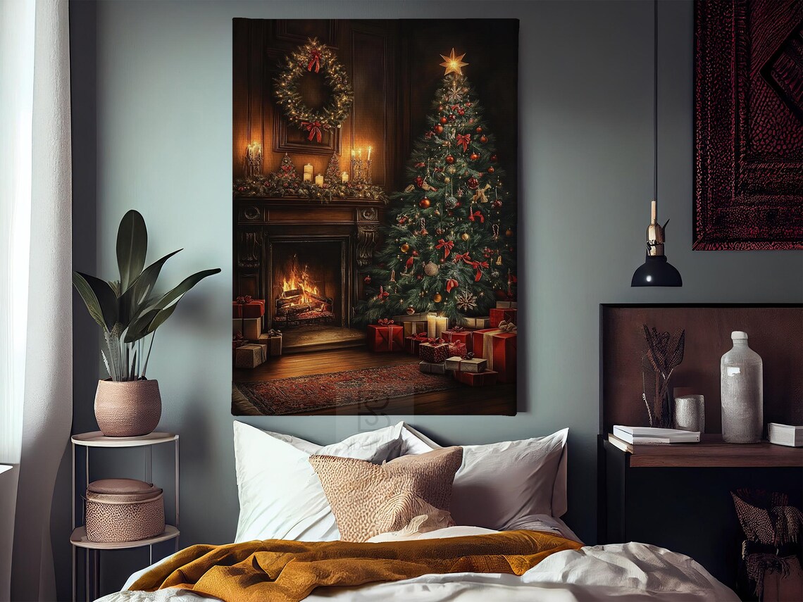 Cozy Christmas Fireplace and Tree Poster, Holiday Decor - Image 3