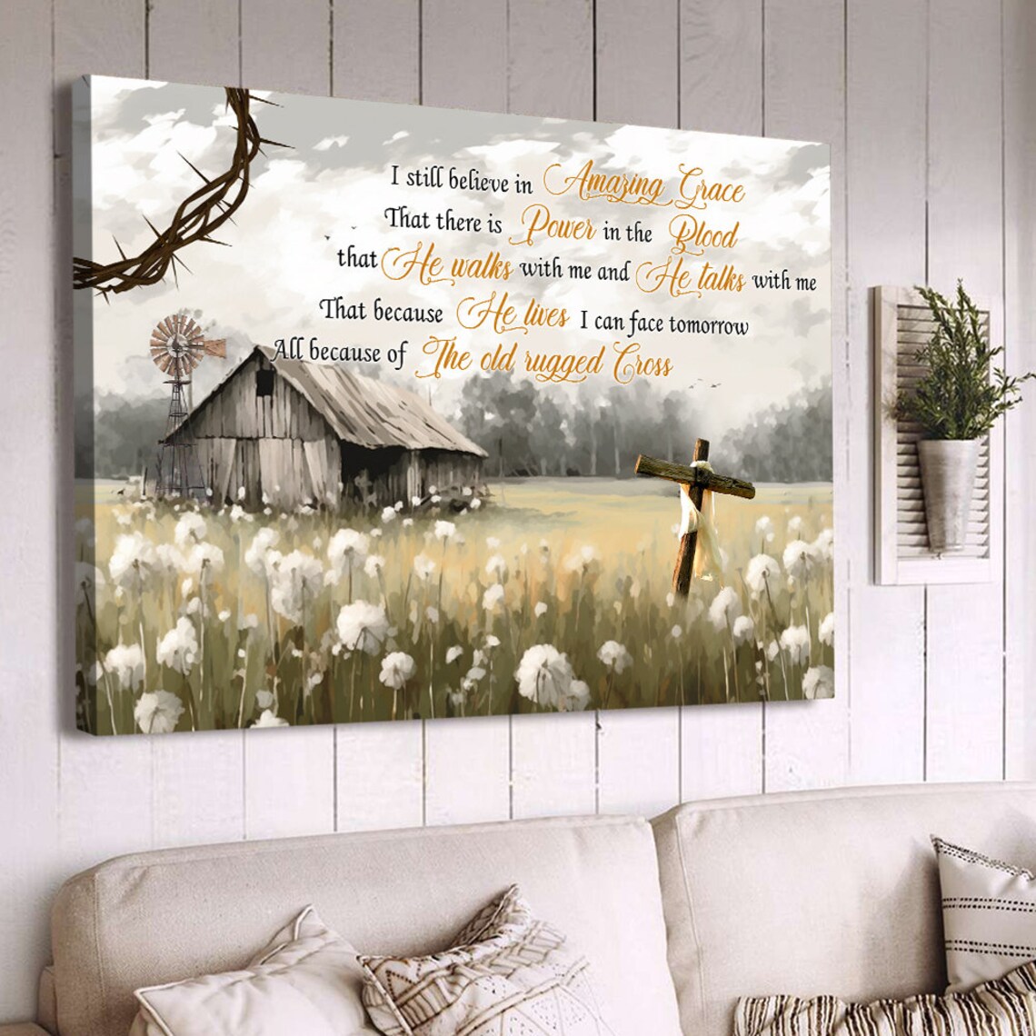 Amazing Grace Old Rugged Cross Old Barn Windmill Field Christian Wall Art - Image 5