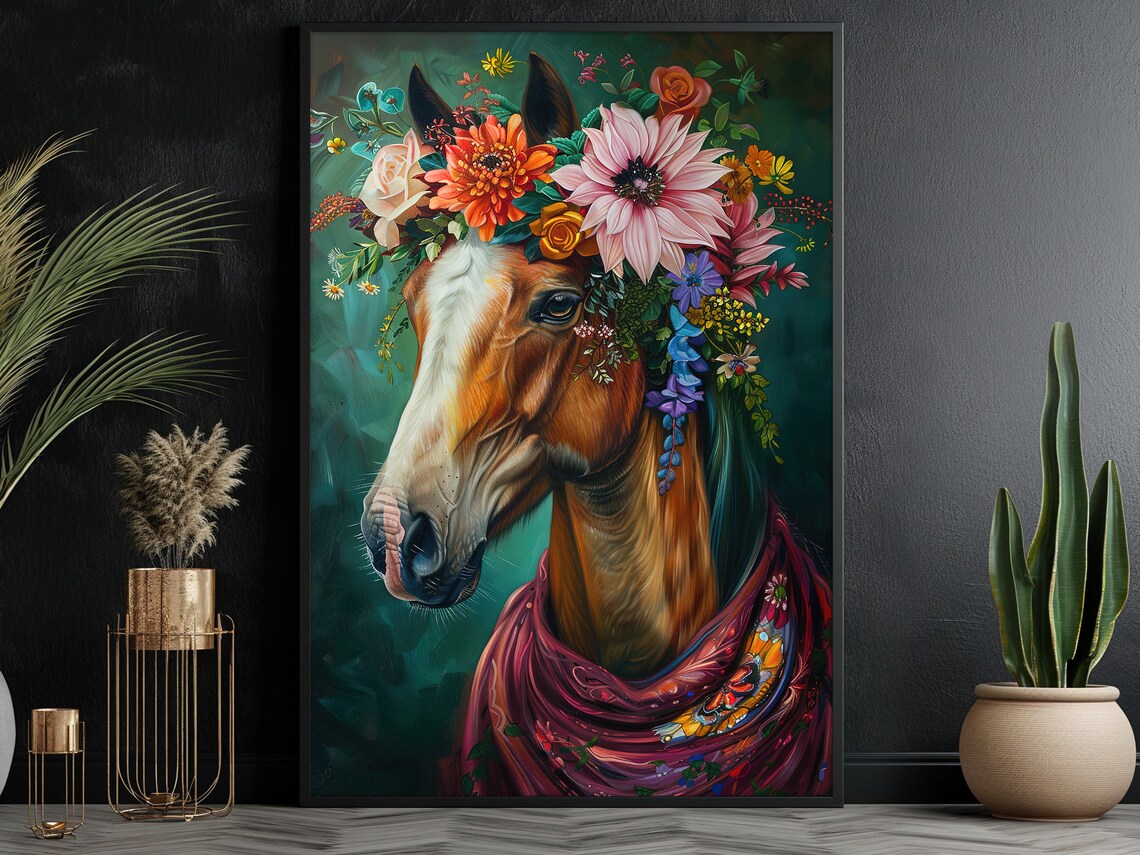 Vintage Maximalist Floral Horse Poster, Matisse Style - Image 3