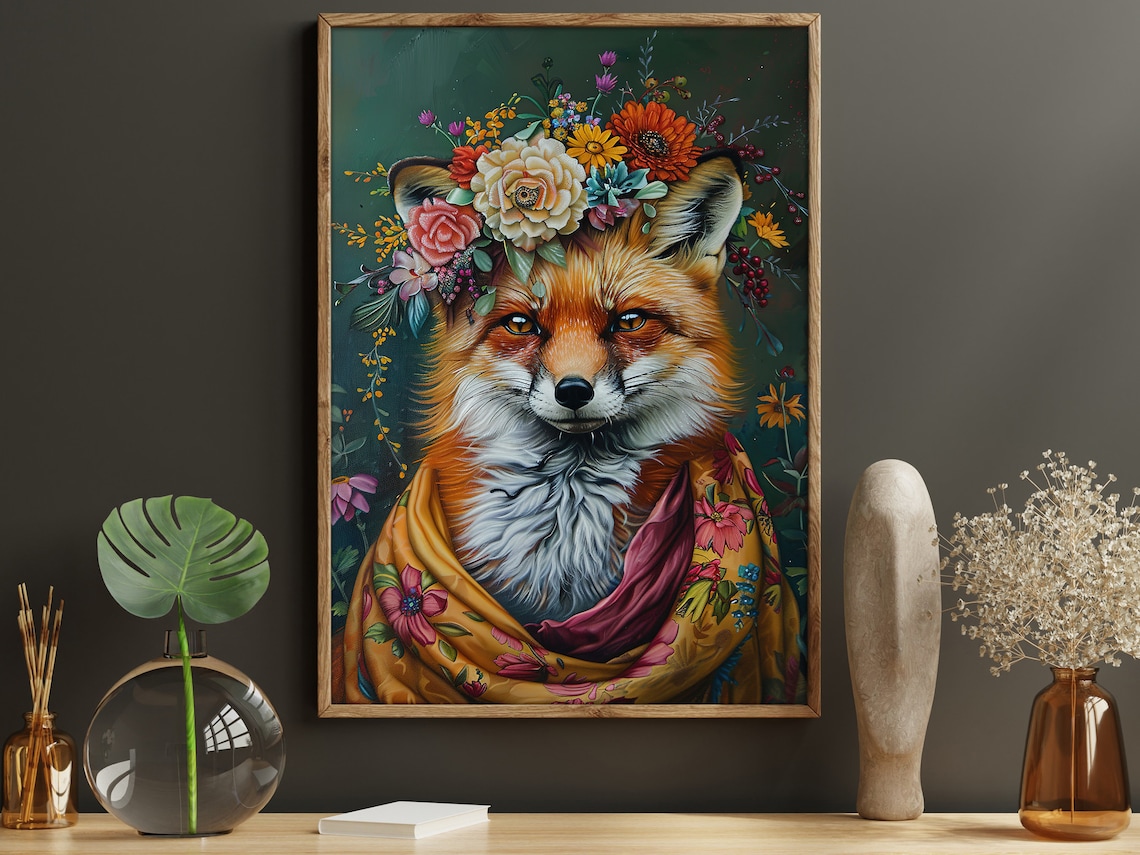 Vintage Floral Fox, Matisse-Inspired Poster Print