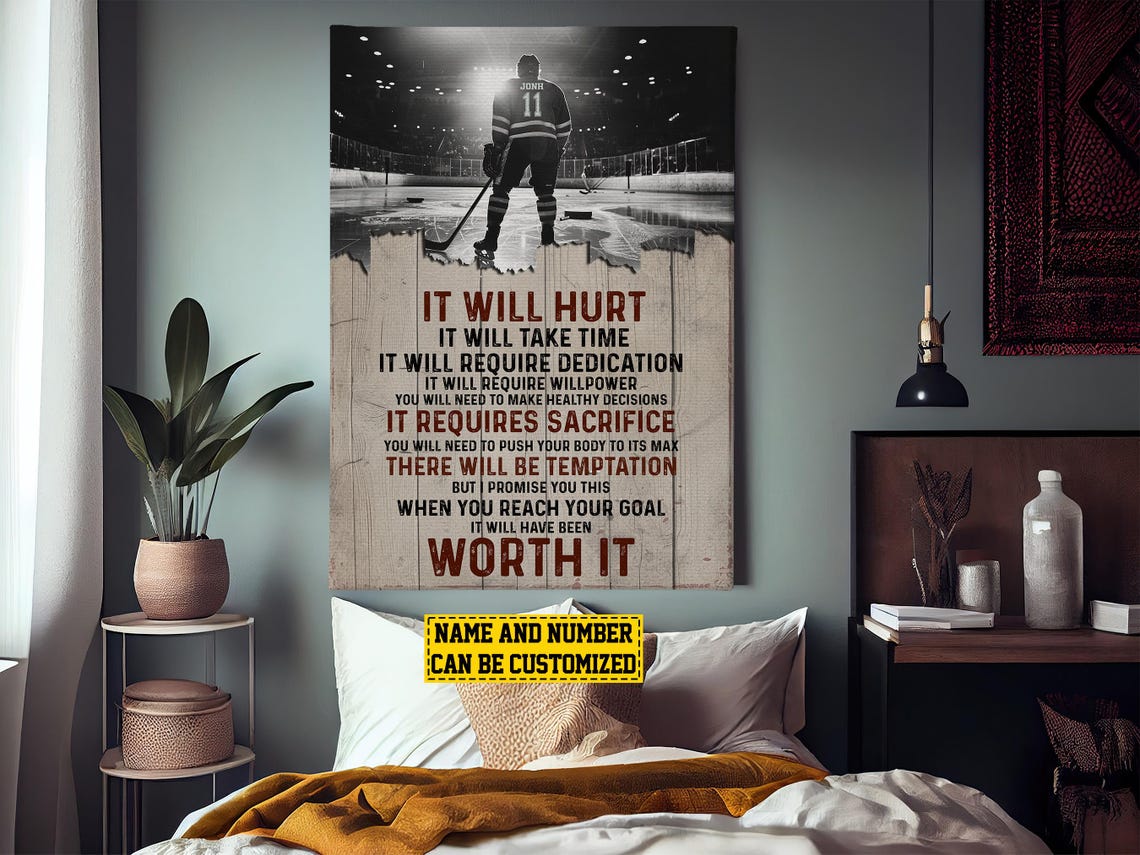 Personalized Hockey It Will Hurt Worth It Motivational Poster Gift - Image 4