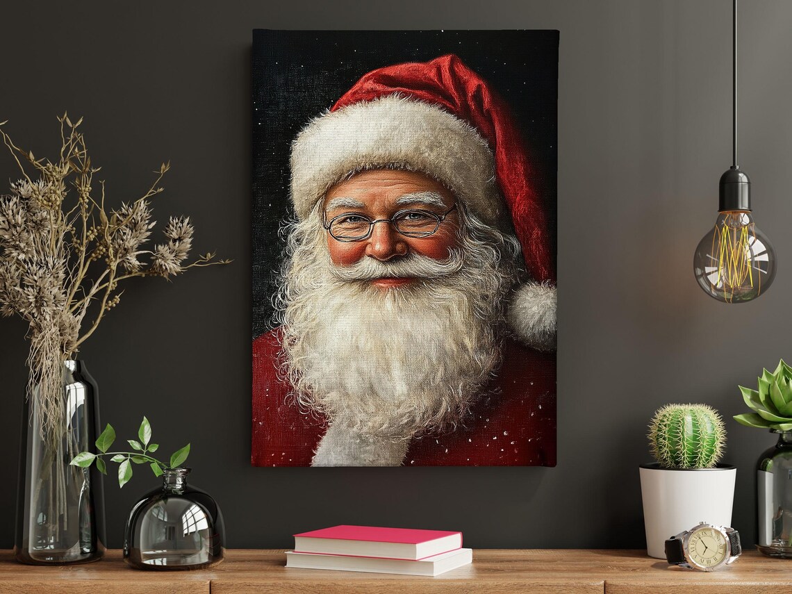 Vintage Santa Portrait Painting Cozy Christian Cottage Santa Claus Poster Print Christmas Wall Art Christmas Decor - Image 4