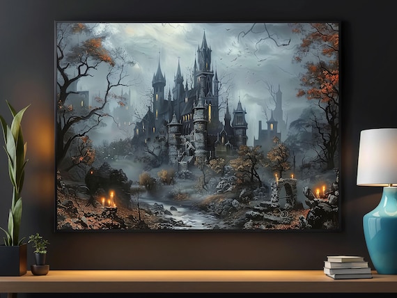 Dark Witchy Castle Halloween Poster Print