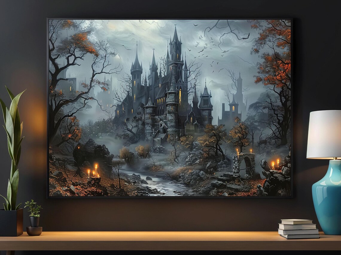 Dark Witchy Castle Halloween Poster Print