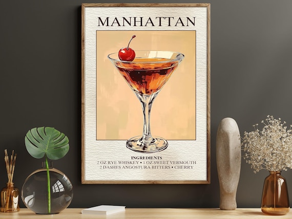 Manhattan Wine Poster Print, Bar Decor