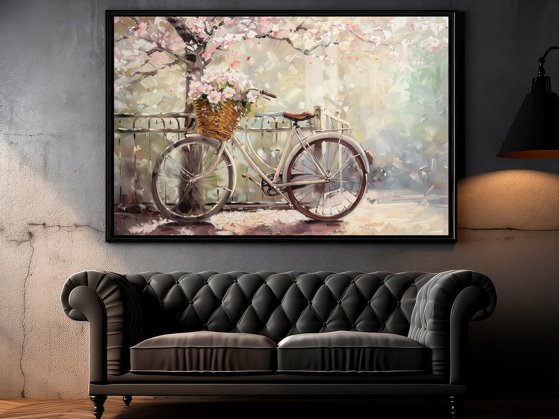 Vintage Flowers Bike Oil Painting Art Print - Image 2