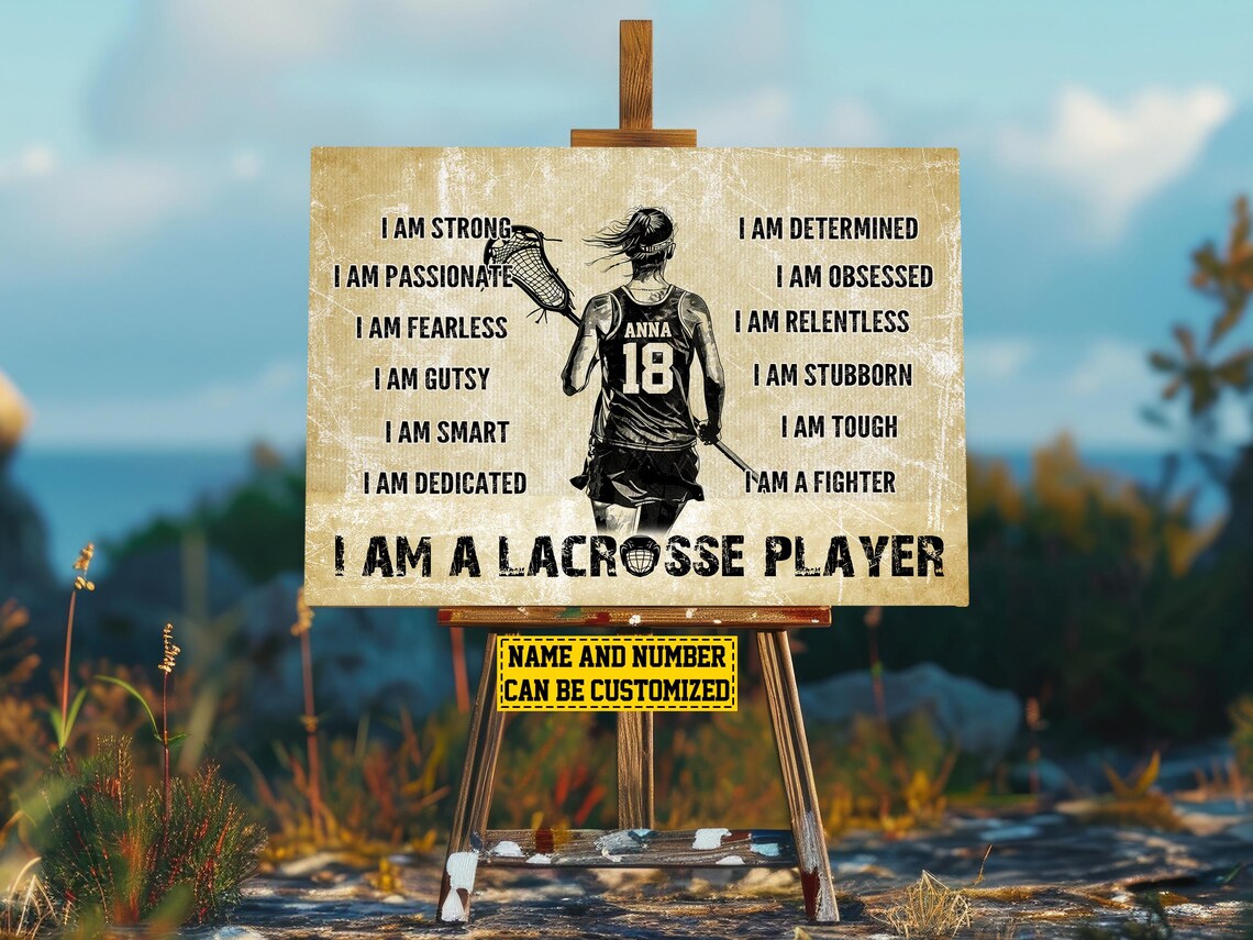Personalized I Am A Lacrosse Player Affirmation Custom Name Number Girls Poster - Image 2