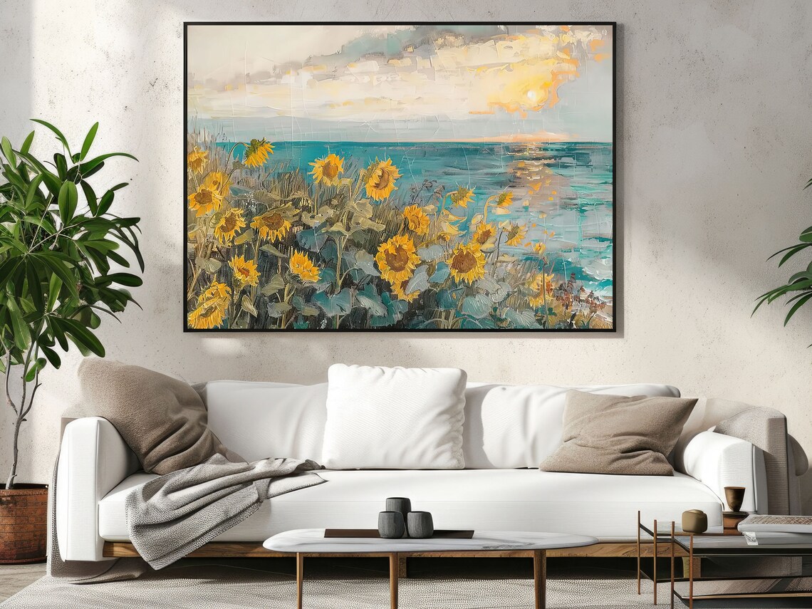 Vintage Sunflowers Field Art Print, Cottage Flowers - Image 4