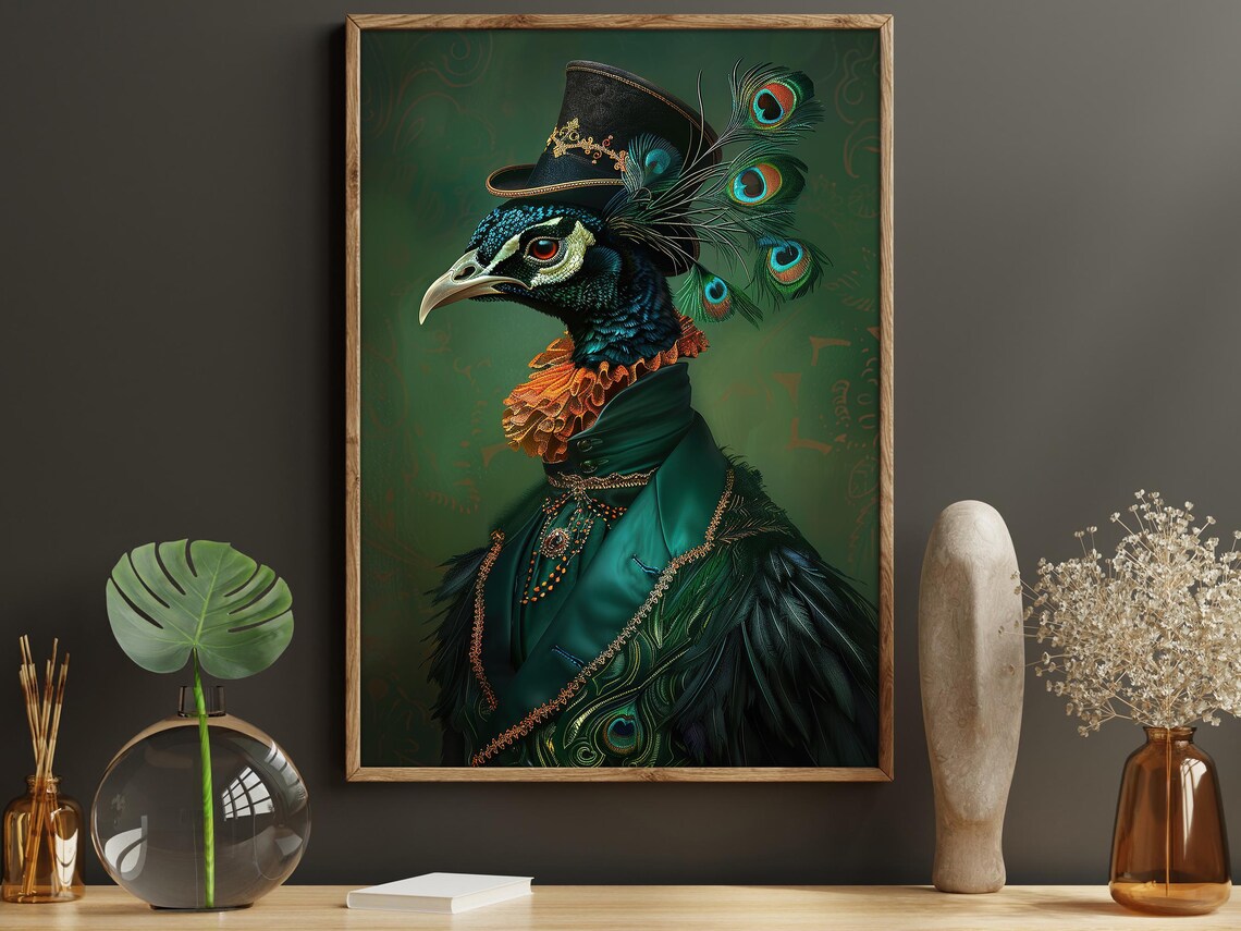Dark Renaissance Peacock Art Print, Retro Cottage - Image 6