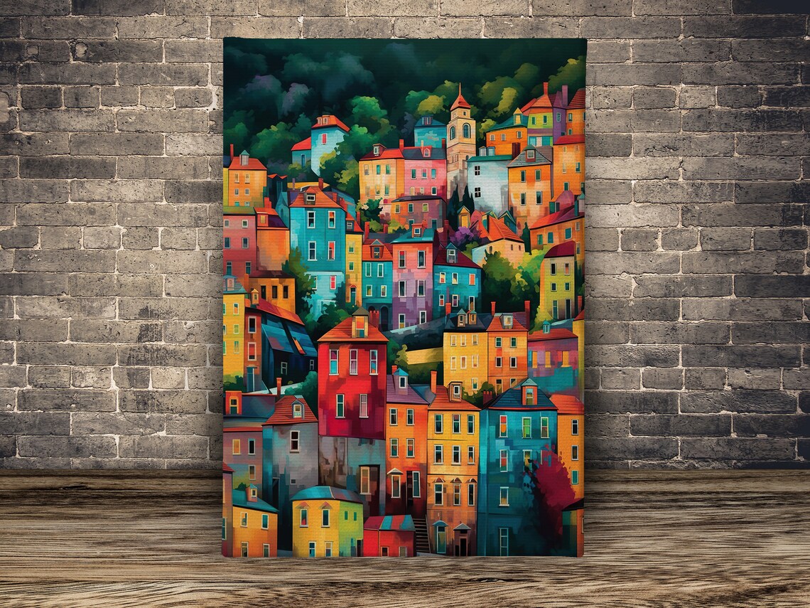 Colorful Hillside Town Houses Abstract City Painting Modern Poster - Image 5