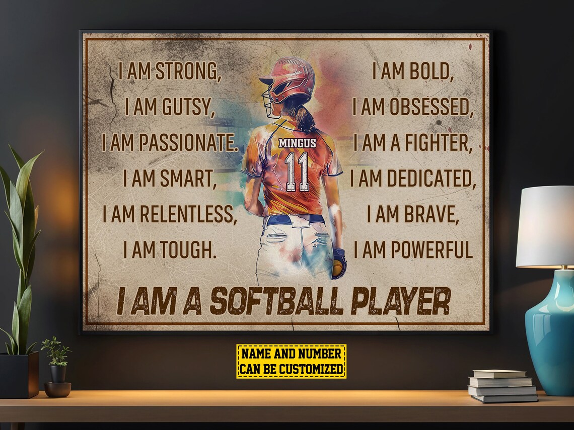 Vintage Baseball Personalized Art Print for Girls & Women