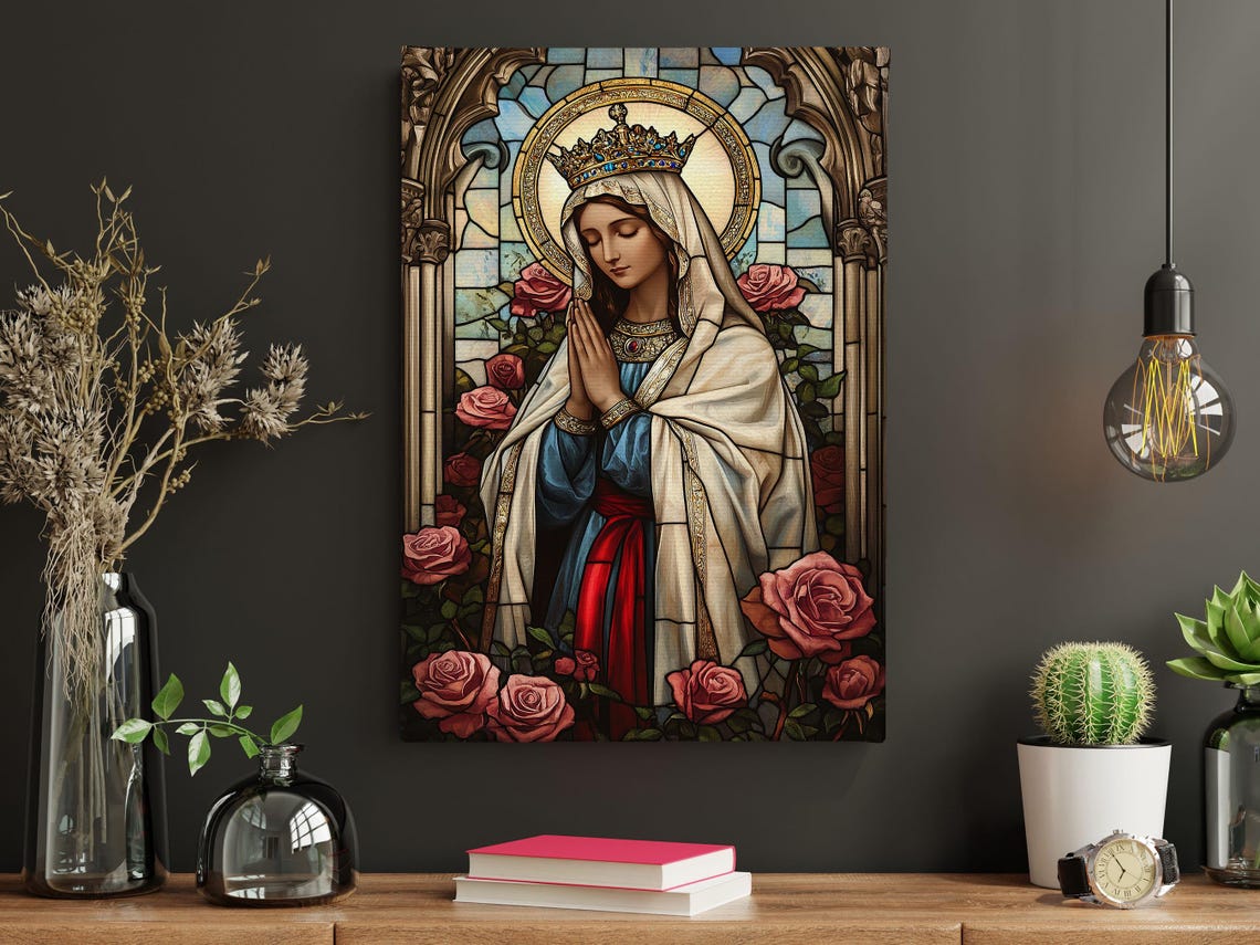 Vintage Mother Maia Painting Virgin Mary Our Lady Of Peace Poster Print Christian Wall Art Christian Decor - Image 5