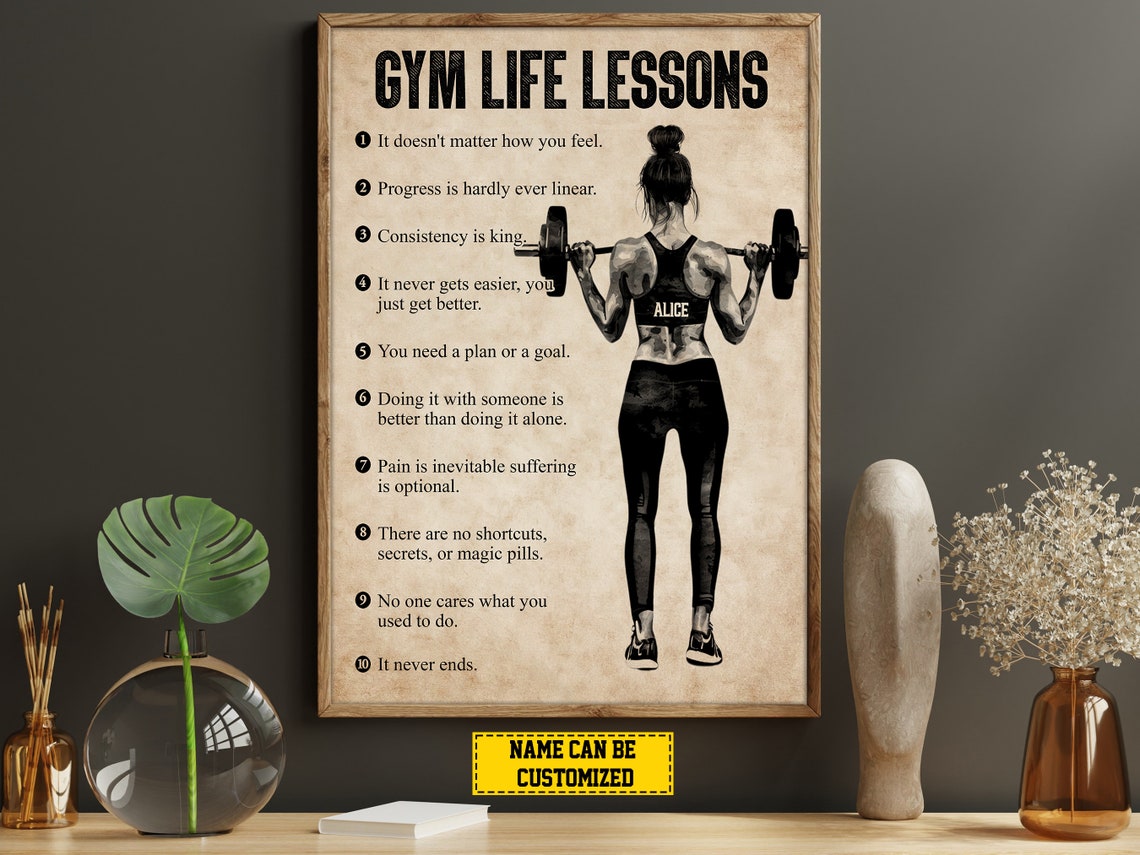 Gym Life Lessons Personalized Vintage Woman Weightlifter Poster