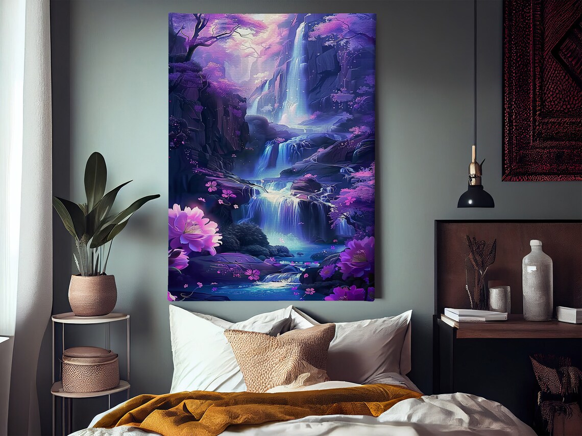 Surreal Waterfall Oil Painting Landscape Art Print - Image 3