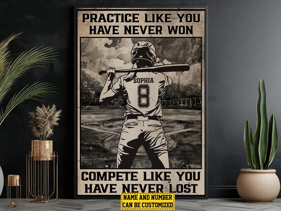 Personalized Softball Practice Compete Motivational Poster Gift