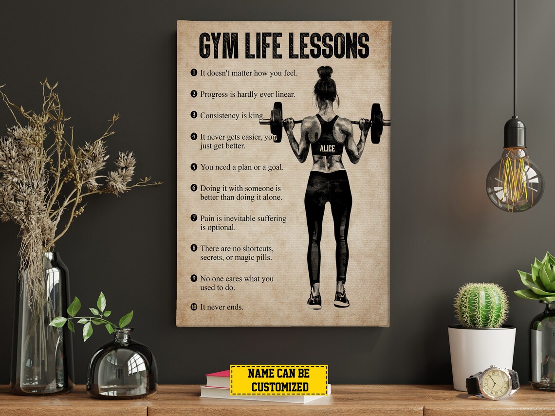 Gym Life Lessons Personalized Vintage Woman Weightlifter Poster - Image 3