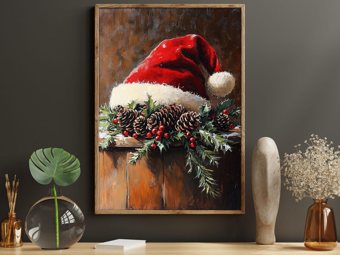 Vintage Santa Hat Painting, Christian Christmas Poster - Image 6