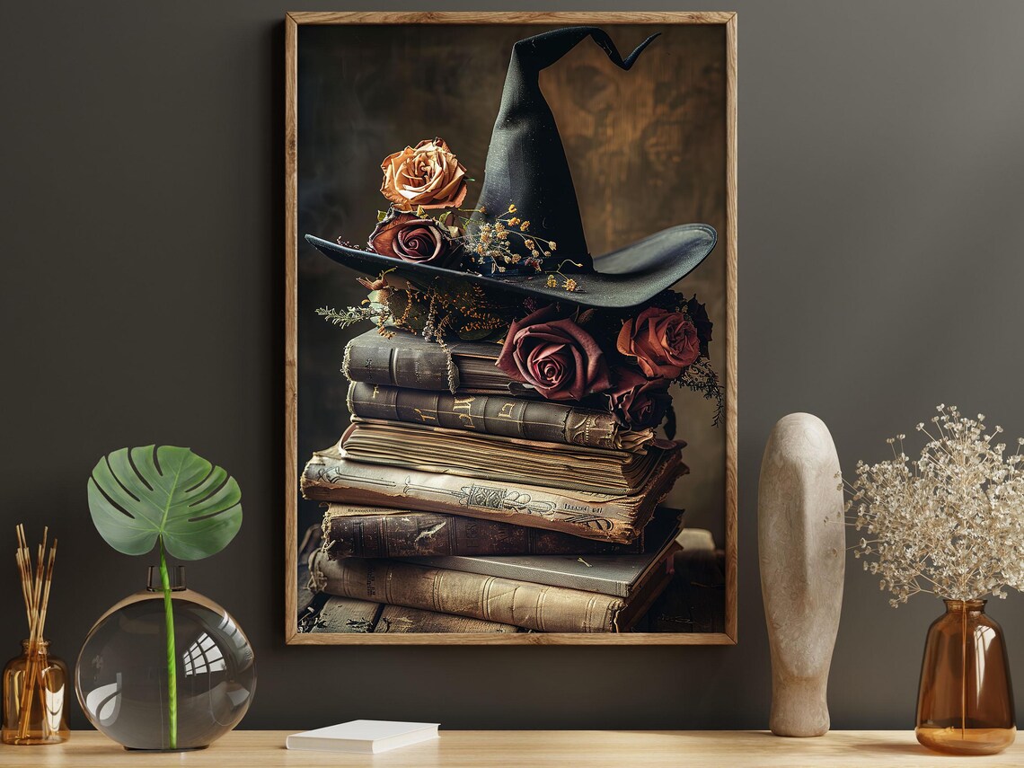 Vintage Witch Hat and Magic Books Halloween Poster - Image 6