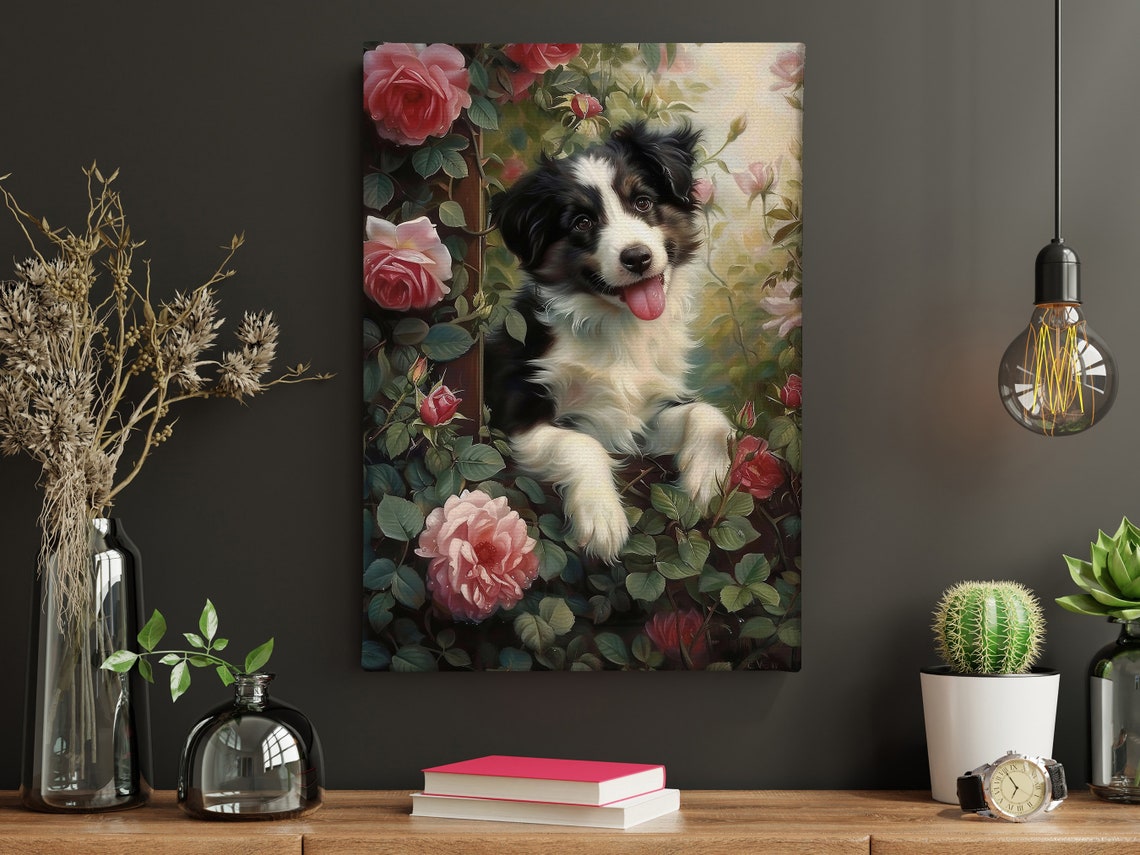 Cute Dog In Flower Garden Oil Painting Dog Print Dog Print Flowers Poster Print Pet Wall Art Dog Lovers Gift - Image 4