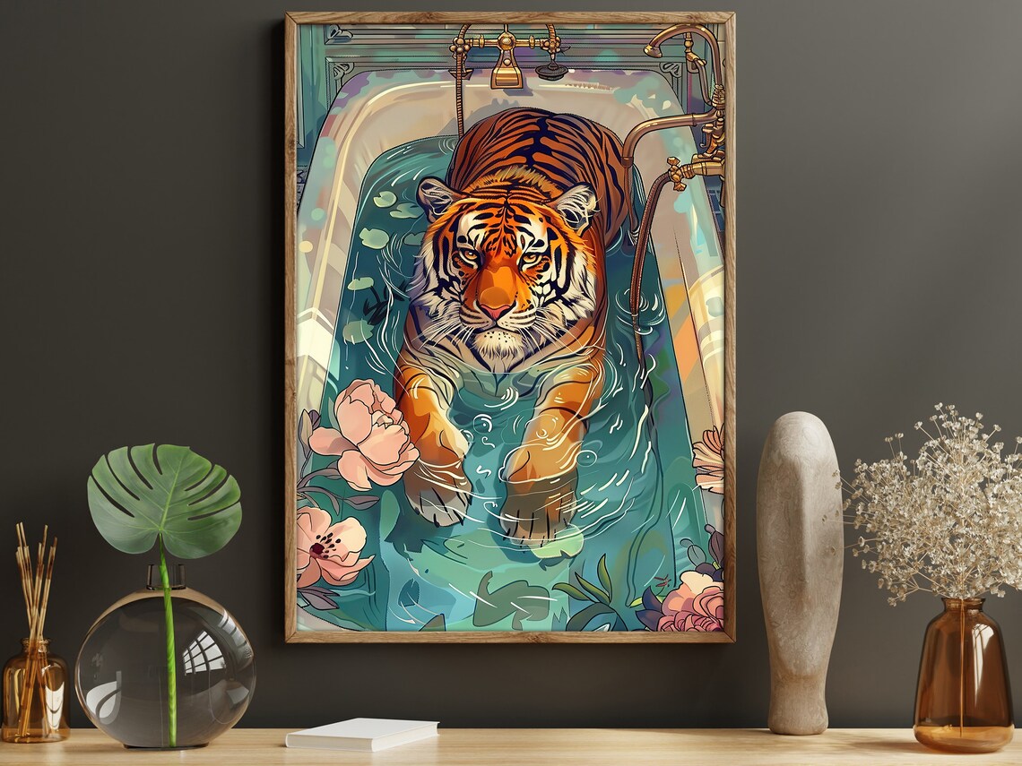 Matisse Tiger On The Bathtub, Tropical Animal Print - Image 5
