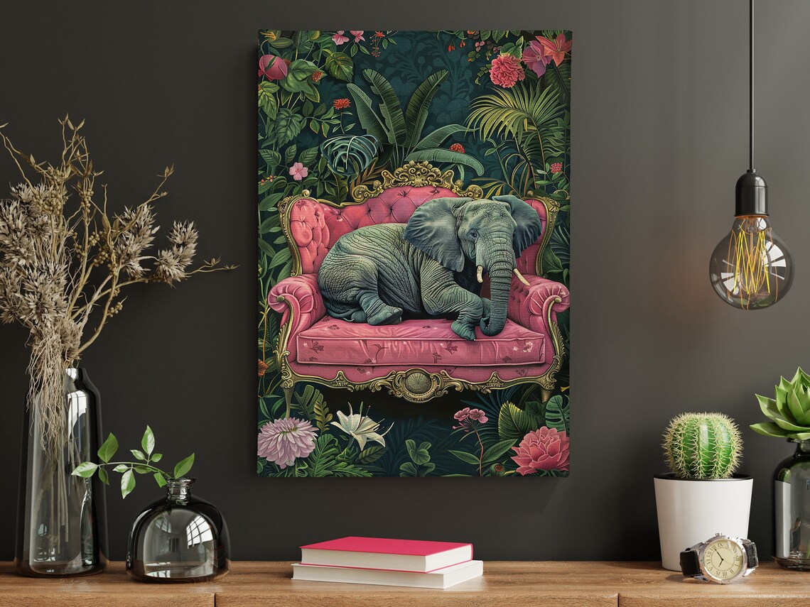 Tropical Elephant On The Sofa, Animal Wall Art Print - Image 5