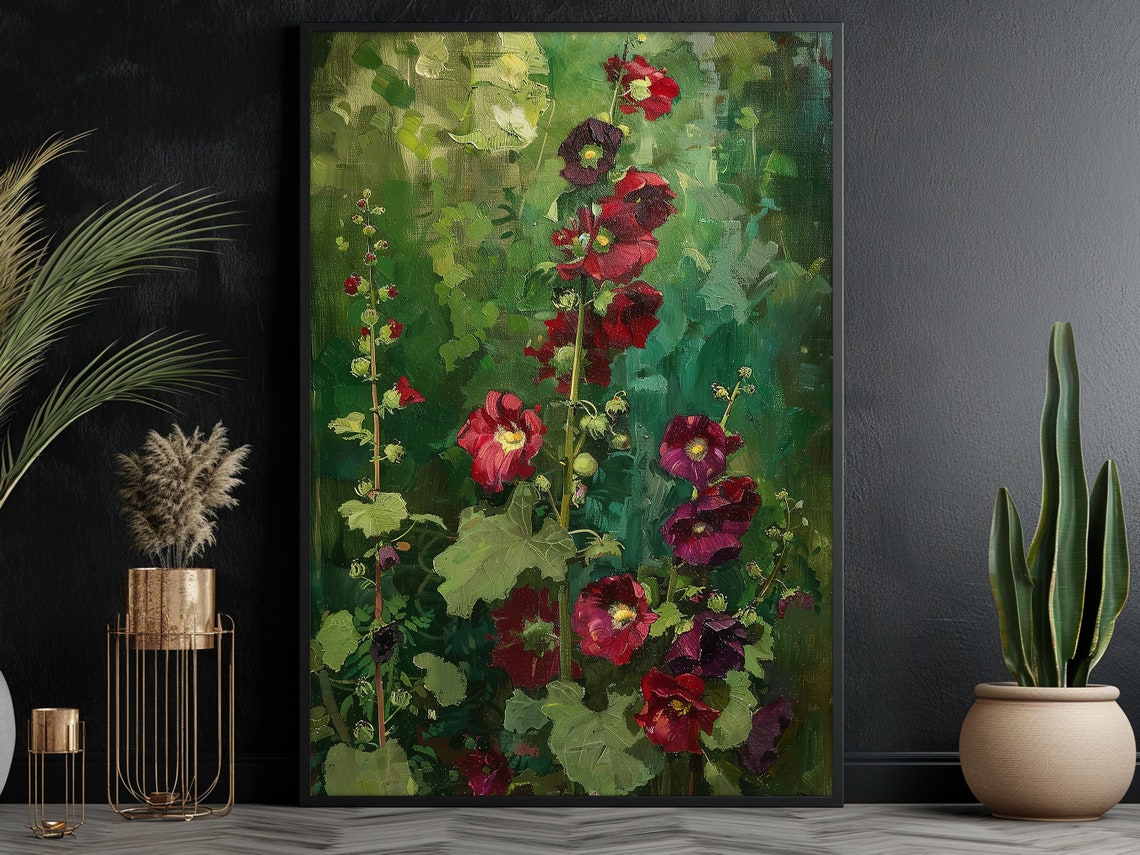 Vintage Red Flowers Oil Painting Flowers Art Print Cottage Flowers Flowers Garden Poster Wild Flowers Wall Art - Image 3