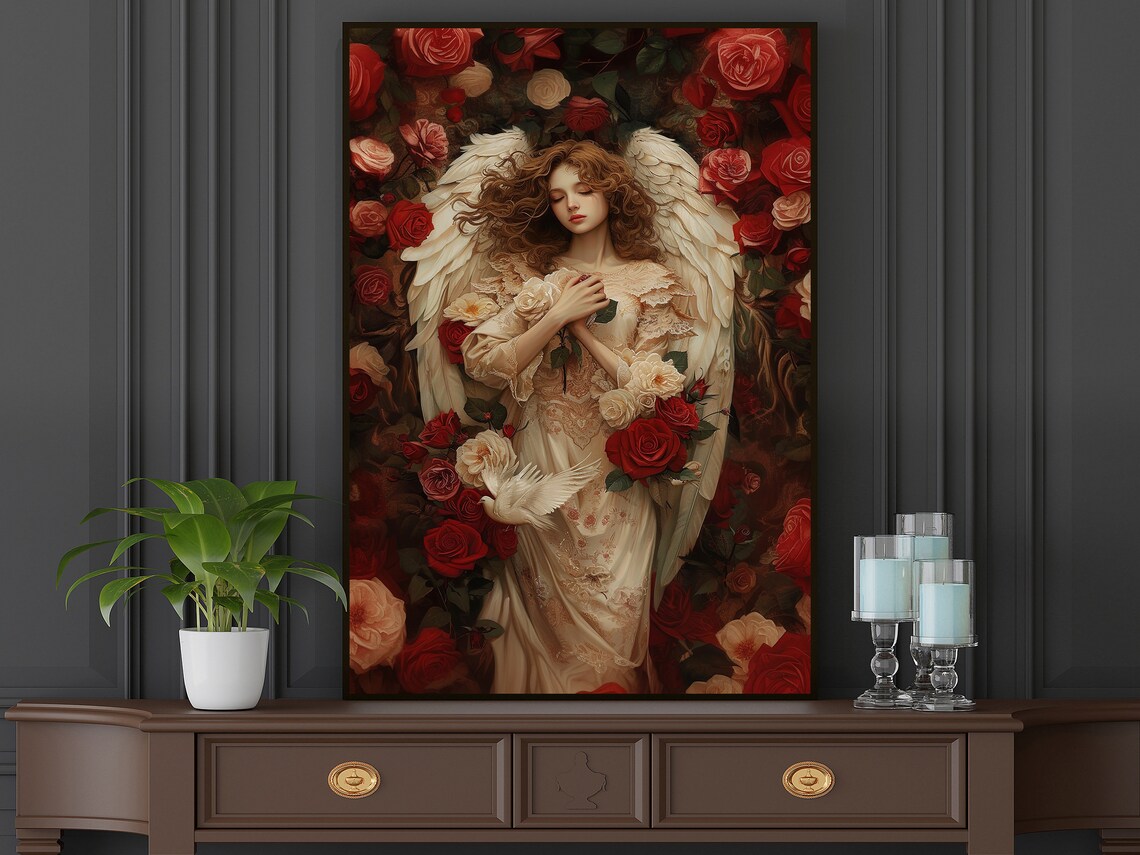 Angel in Roses, Catholic Faith Flower Art Print - Image 5