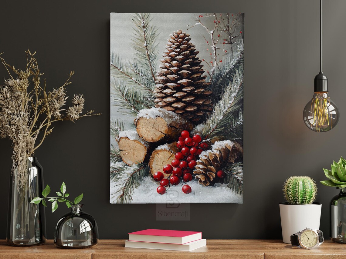 Vintage Pinecone Holiday Poster, Cozy Winter Decor - Image 4