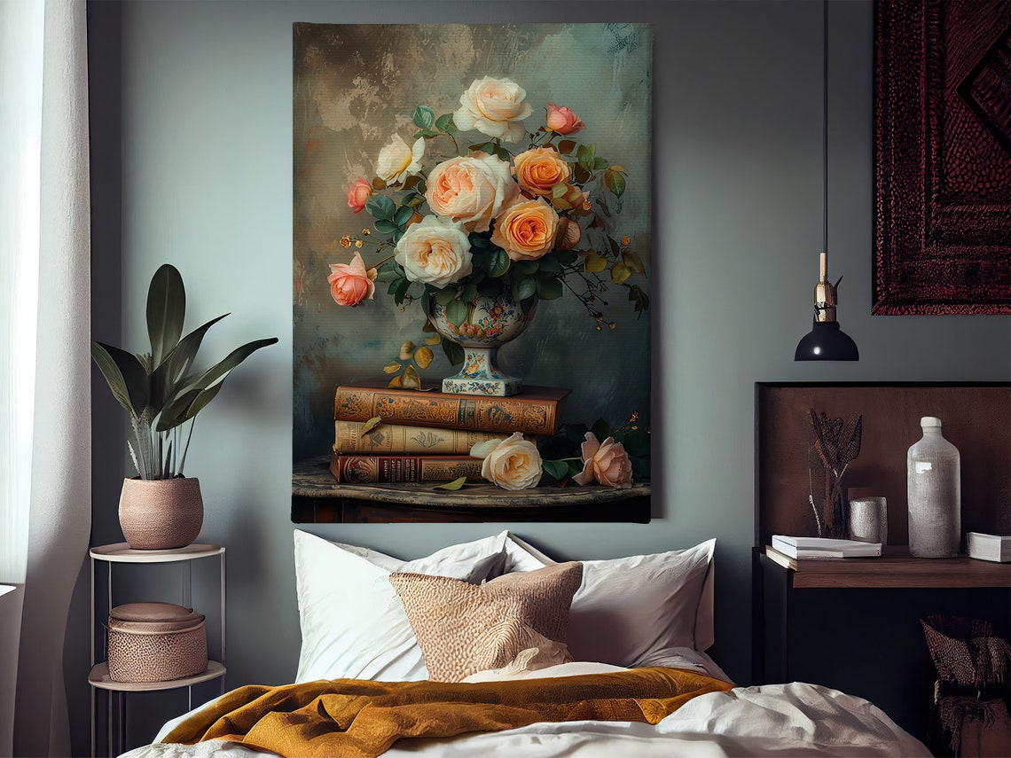 Vintage Flowers Vase And Books Painting Flowers Vase Print Cottage Flowers Flowers Poster Flowers Wall Art - Image 3