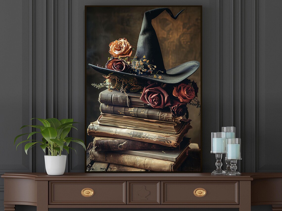 Vintage Witch Hat and Magic Books Halloween Poster - Image 4