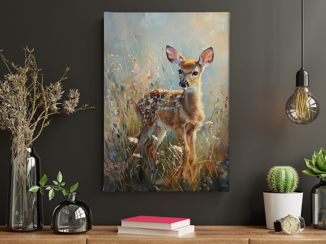 Vintage Deer In The Flowers Garden Art Print - Image 4