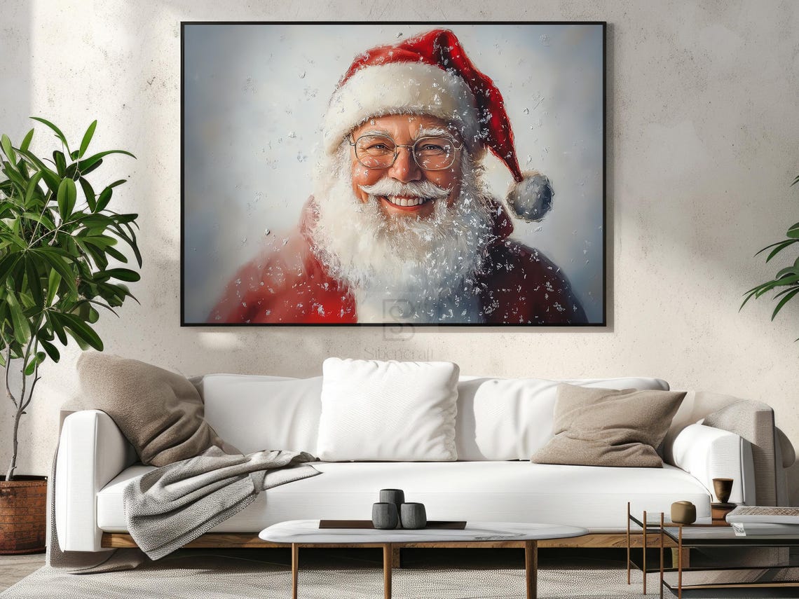 Smiling Santa Claus Face With Glasses In Snowy Red Hat Winter Poster - Image 4