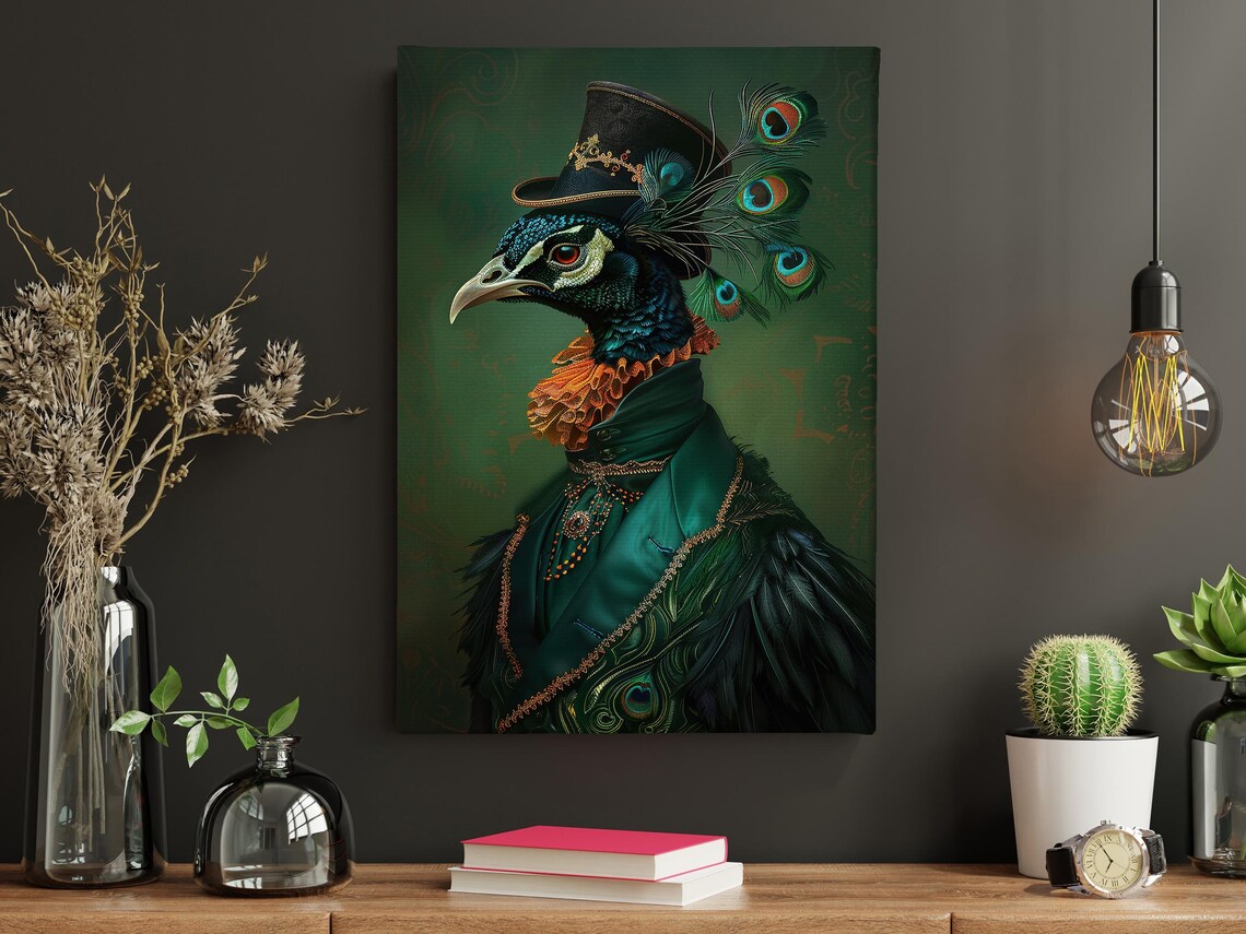 Dark Renaissance Peacock Art Print, Retro Cottage - Image 5