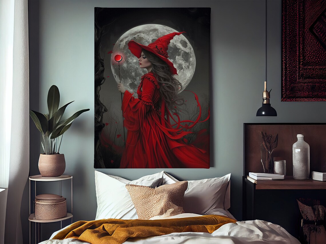 Magical Moon Witch Painting, Halloween Wall Art - Image 2