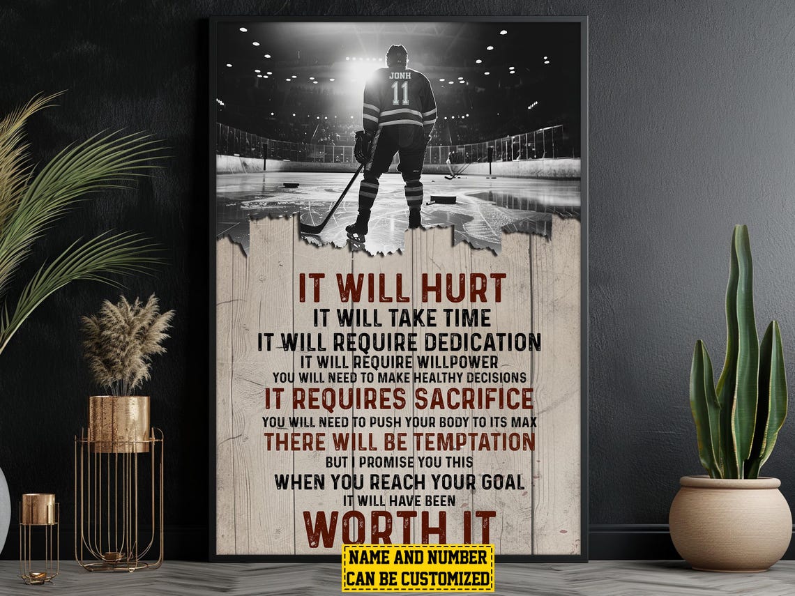 Personalized Hockey It Will Hurt Worth It Motivational Poster Gift