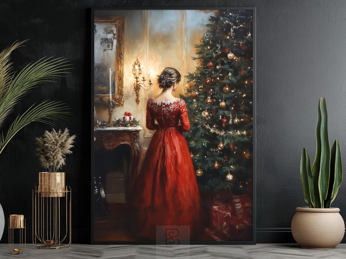 Cozy Christmas Tree Art Print, Warm Holiday Decor