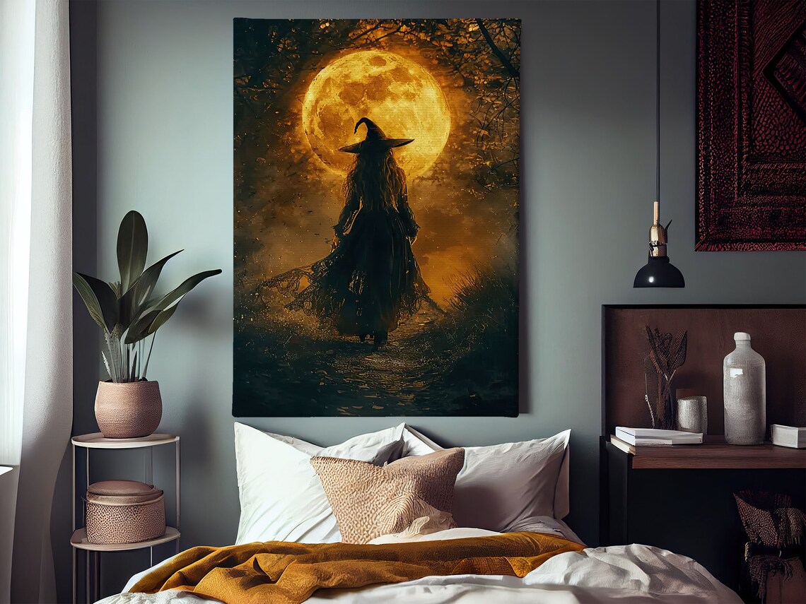 Magical Moon Witch Halloween Wall Art Print, Dark - Image 3
