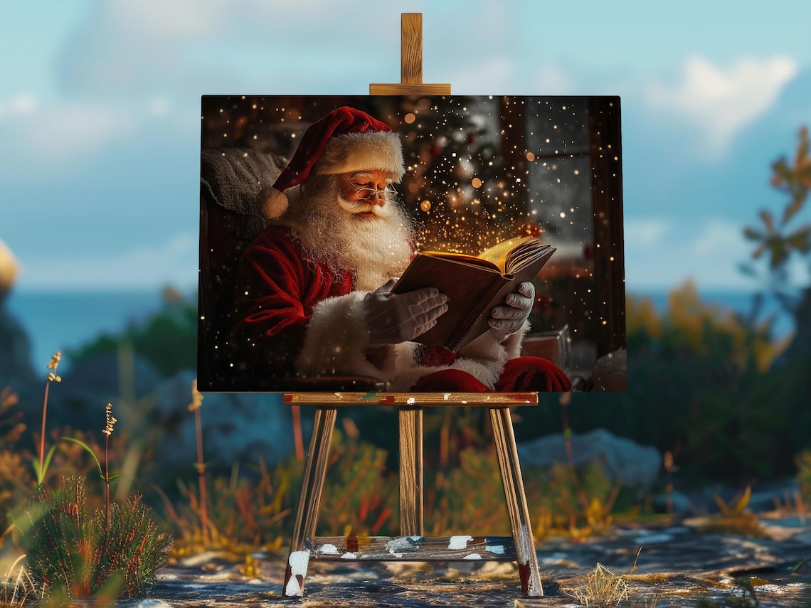 Vintage Santa Reading Book Art Print, Christian Decor - Image 2