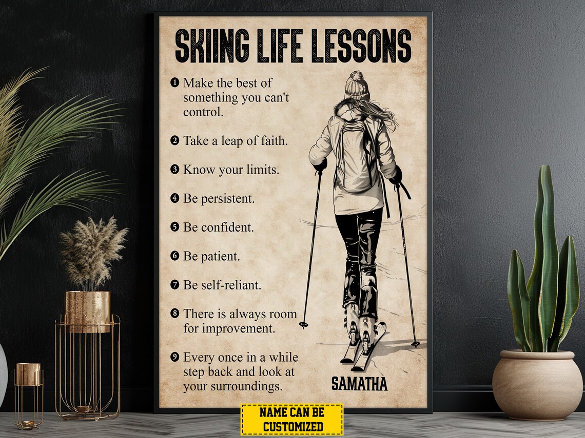 Skiing Life Lessons Personalized Vintage Female Skier Poster - Image 2