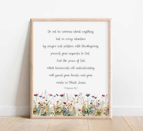 Philippians 467 Do Not Be Anxious About Anything Bible Verse Wall Art Scripture Print Christian Gift For Women Watercolor Wildflowers